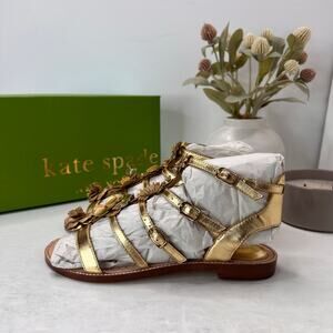 Kate Spade Sadia Leather Floral Gladiator Sandal Gold Women 6.5M Tried On